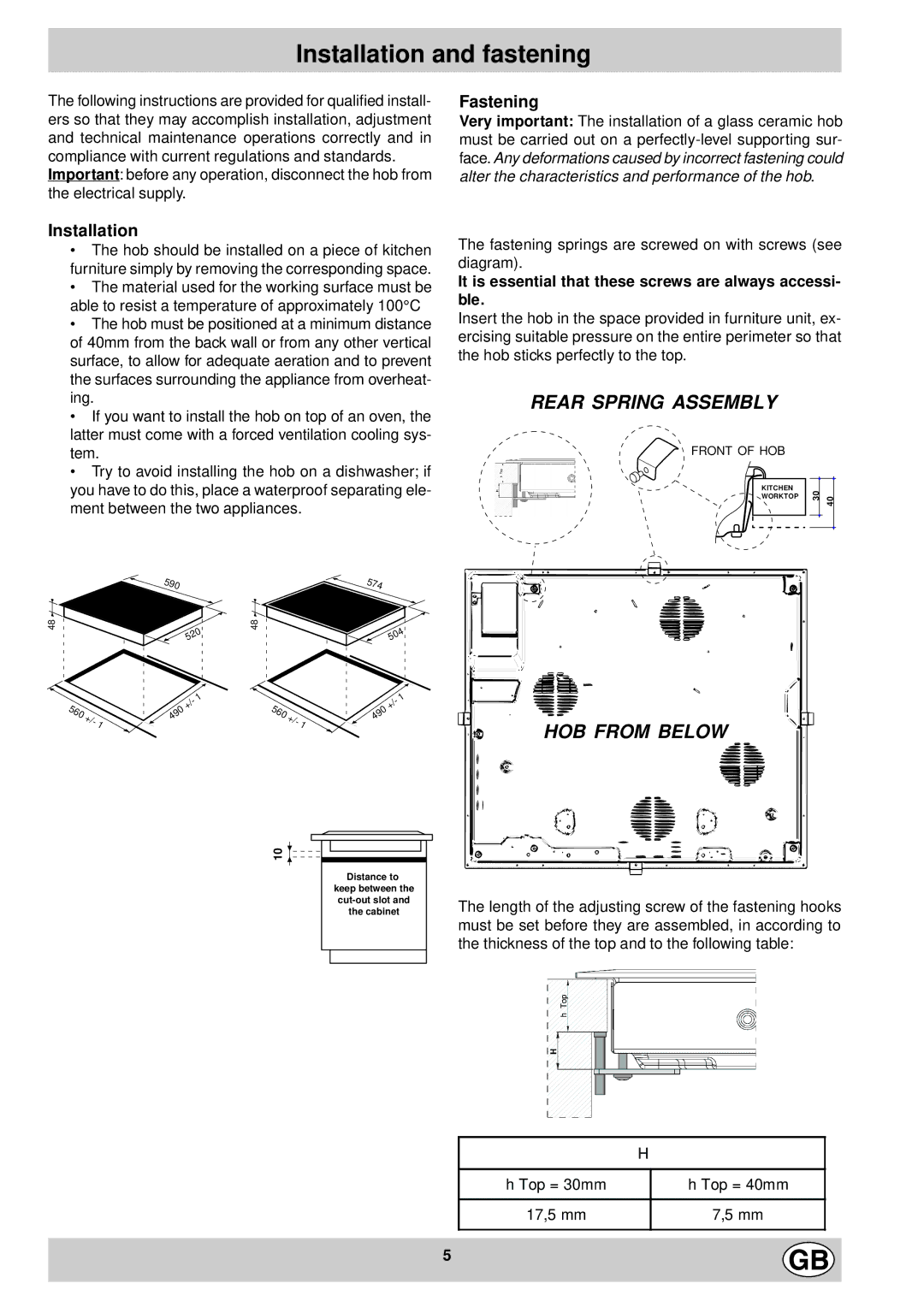 Hotpoint EC6005 manual Installation and fastening, Fastening, It is essential that these screws are always accessi- ble 