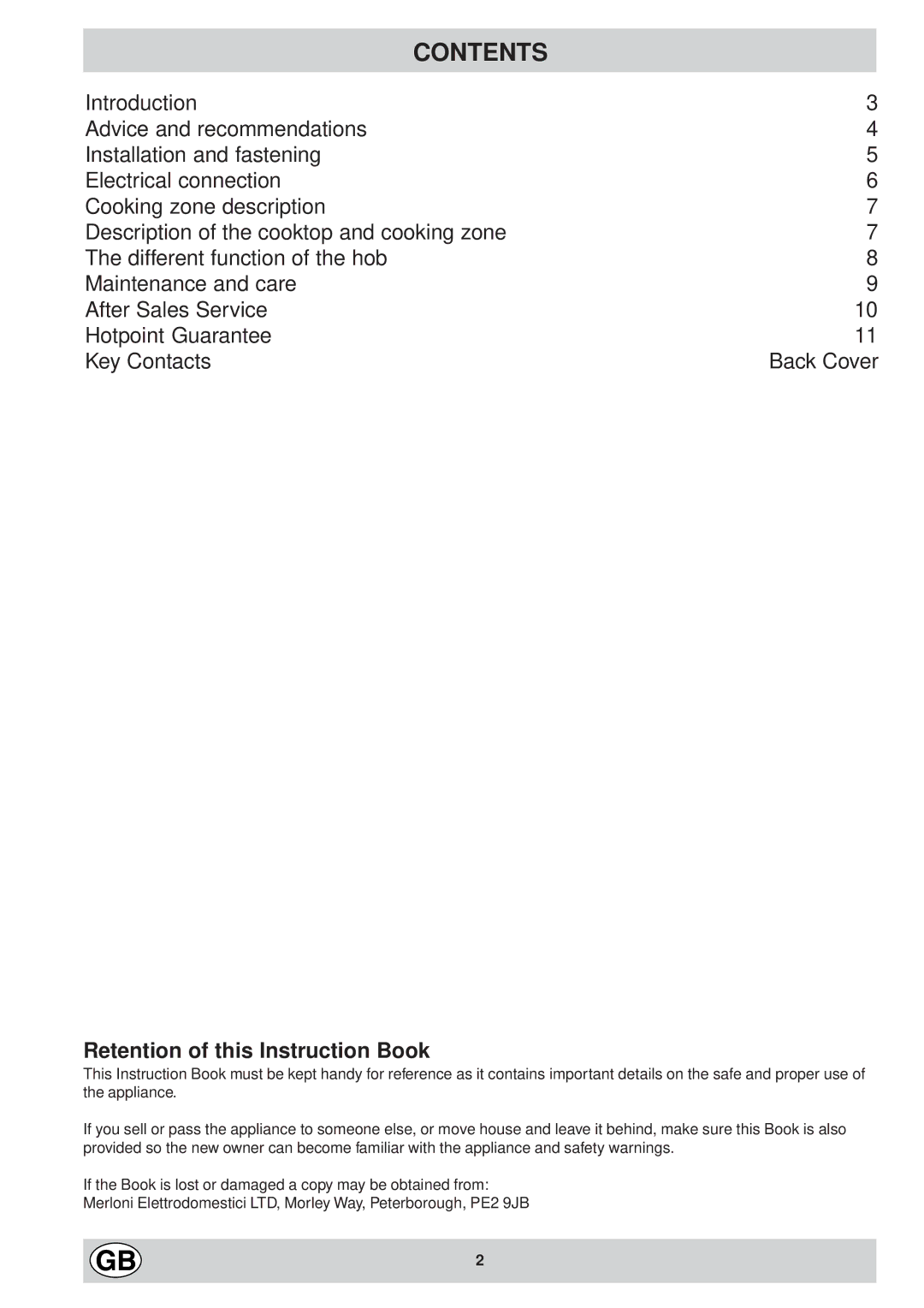 Hotpoint EC6011 - EC6014 manual Contents 