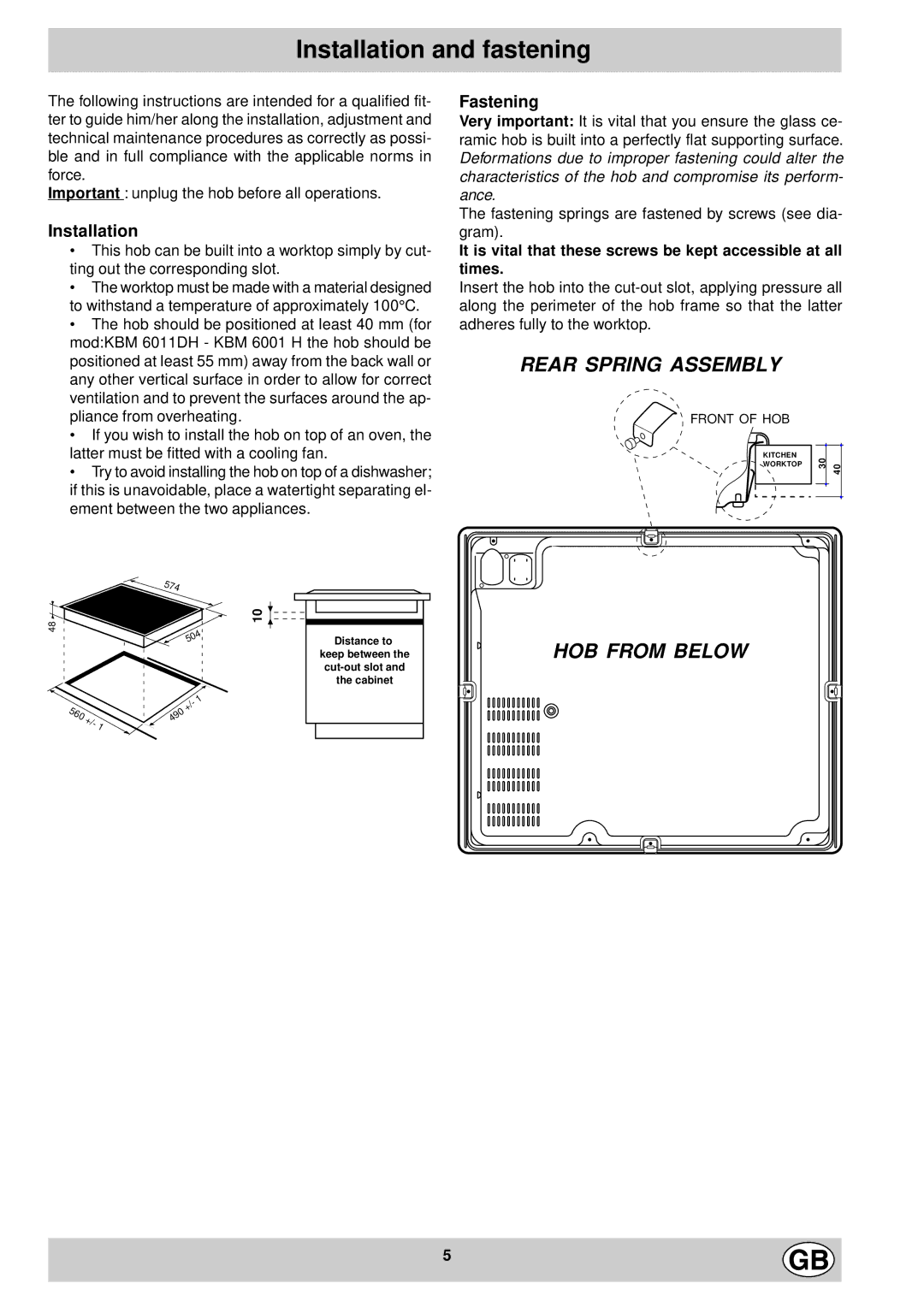 Hotpoint EC6011 - EC6014 manual Installation and fastening, Fastening 