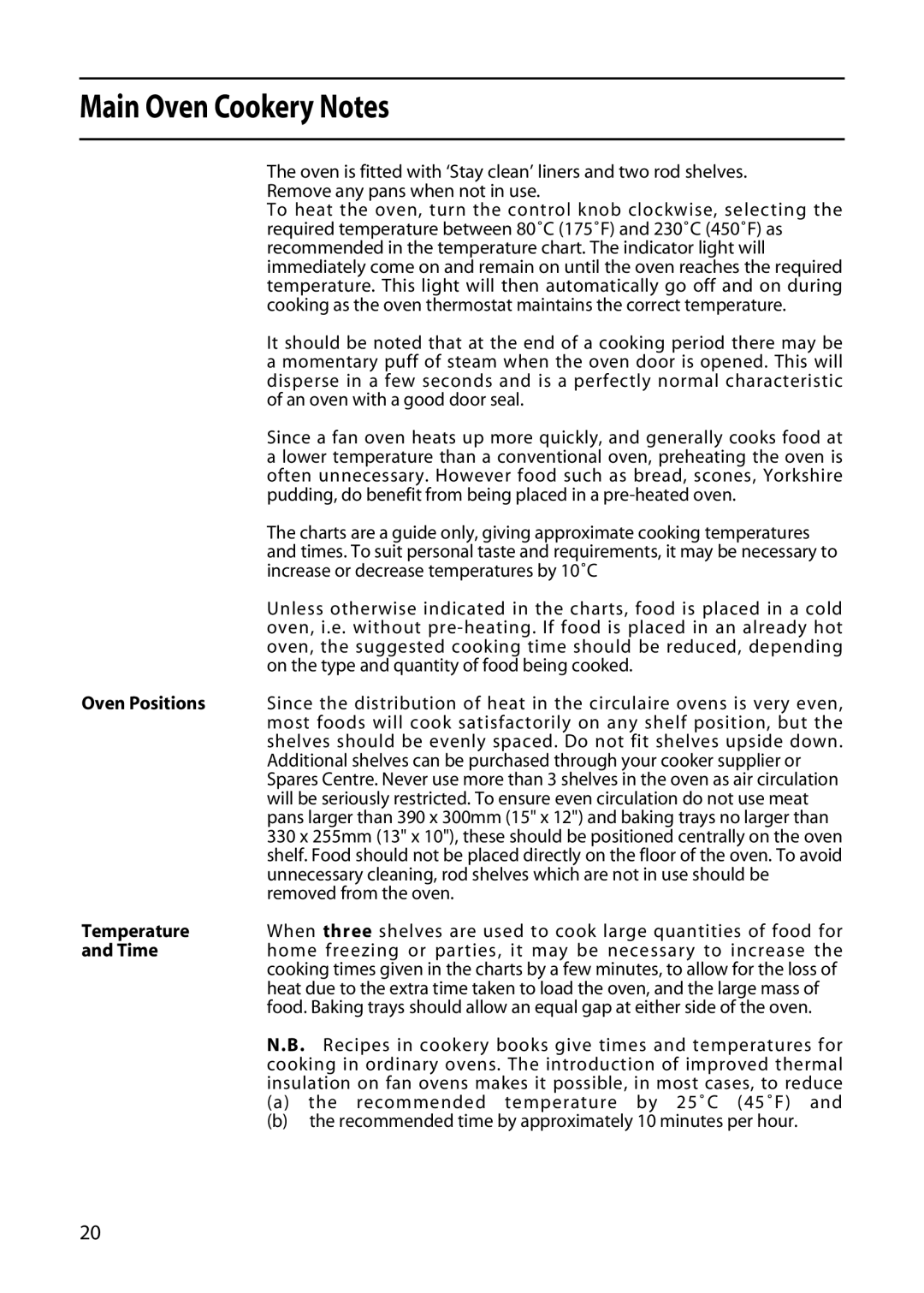 Hotpoint EDC51 manual Main Oven Cookery Notes, Oven Positions, Temperature, Time 