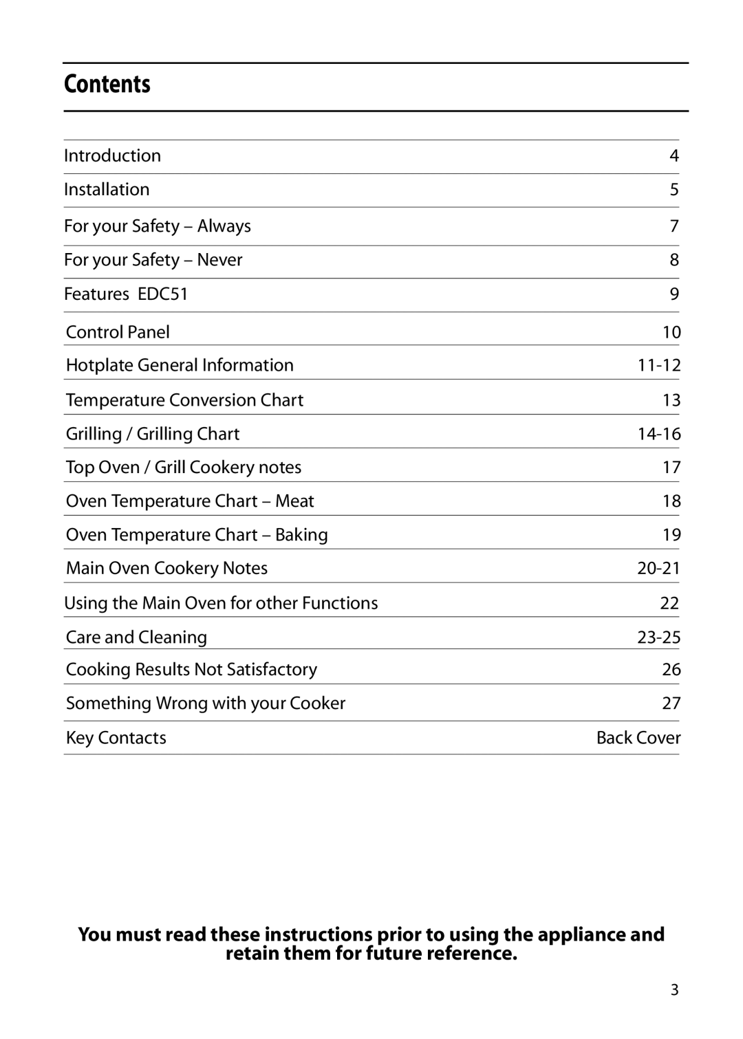 Hotpoint EDC51 manual Contents 