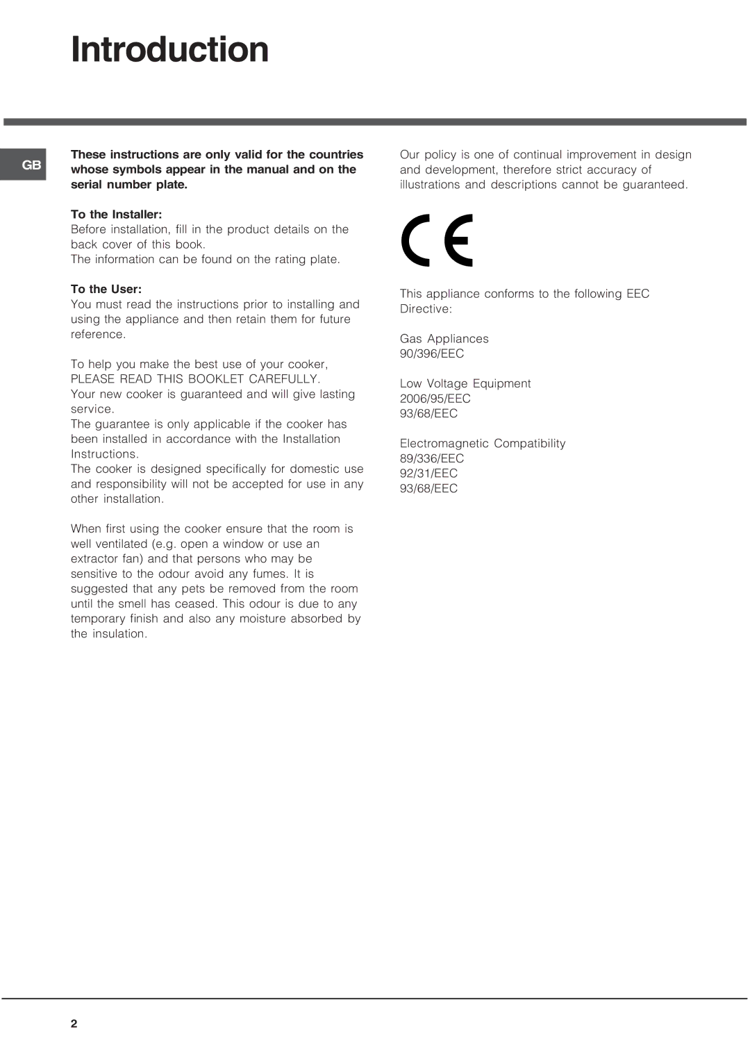 Hotpoint EG1000EX, EG1000GX installation instructions Introduction, Please Read this Booklet Carefully 