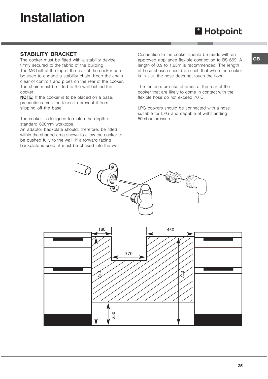 Hotpoint EG1000GX, EG1000EX installation instructions Stability Bracket 