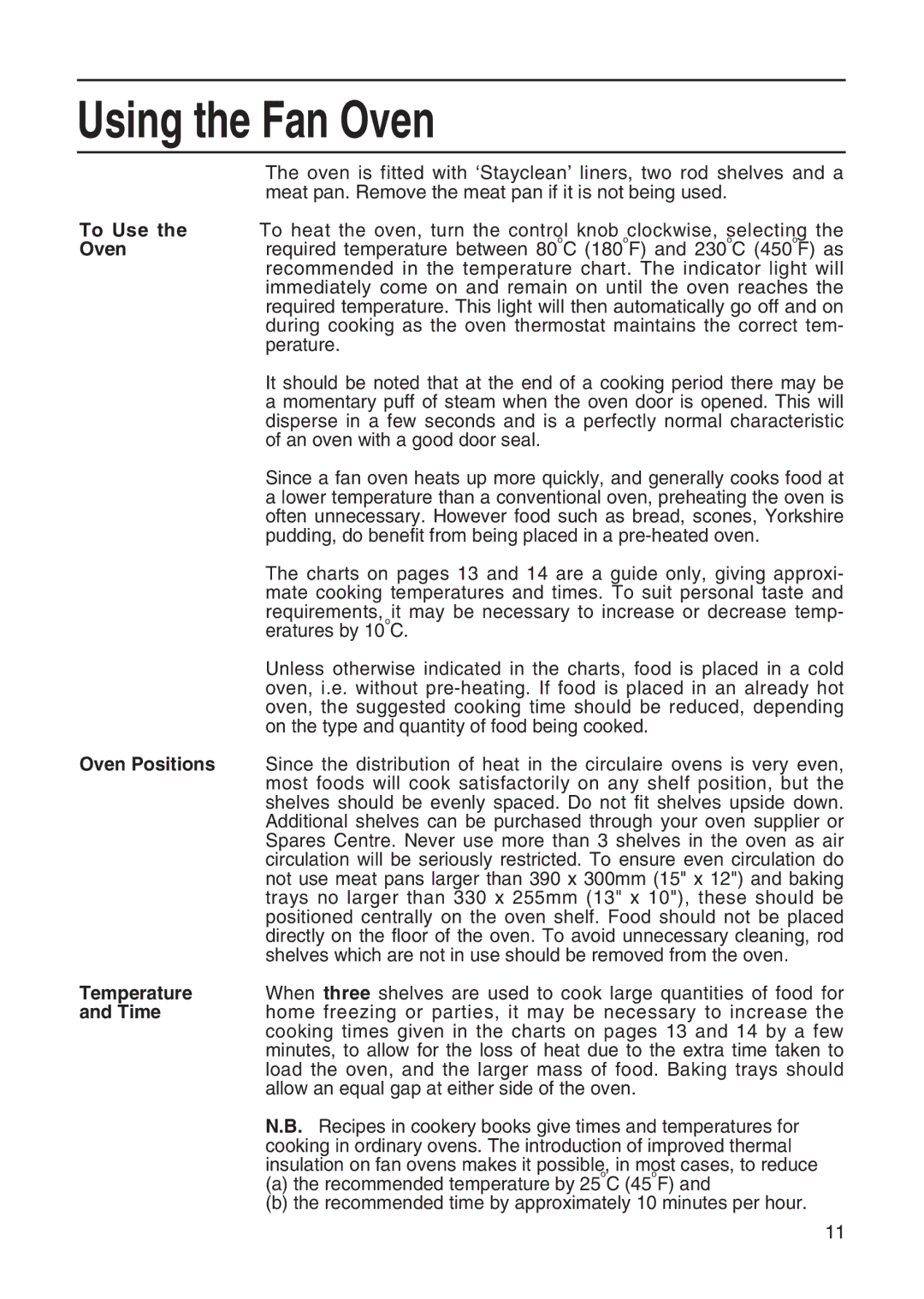 Hotpoint EG20, EG21 & EG22 manual Using the Fan Oven 