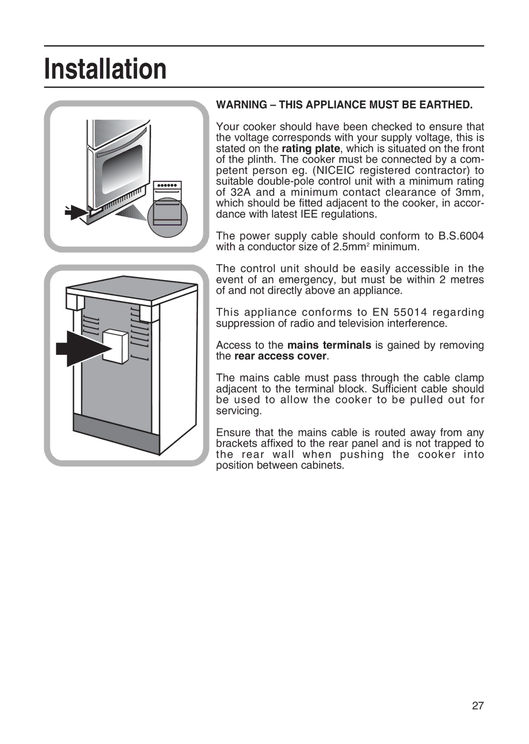 Hotpoint EG20, EG21 & EG22 manual Installation 