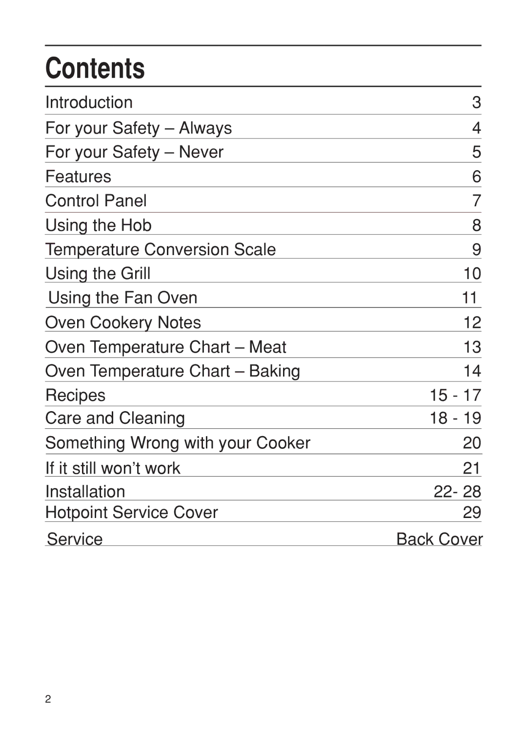 Hotpoint EG21 manual Contents 