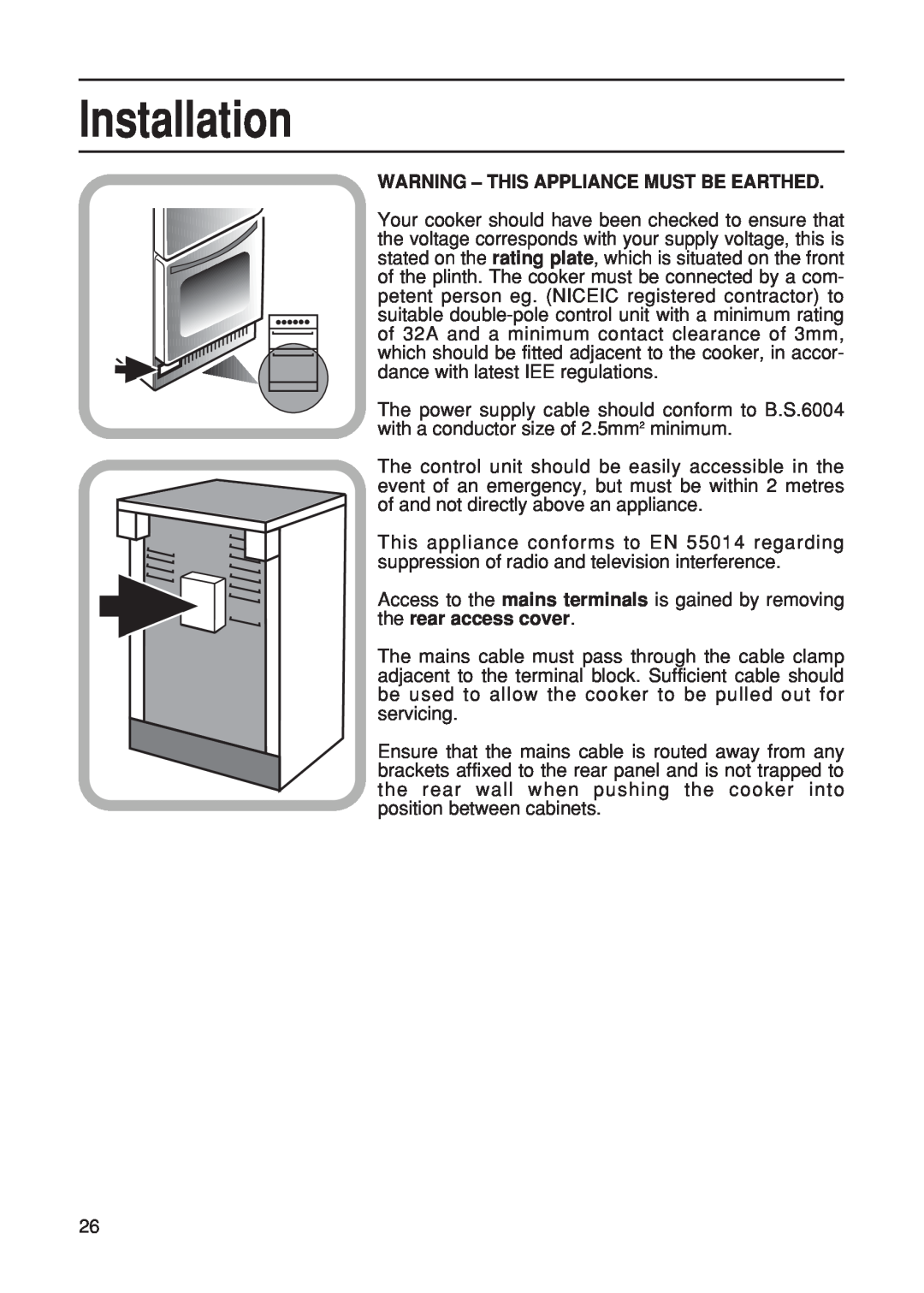 Hotpoint EG21 manual Installation, Warning - This Appliance Must Be Earthed 