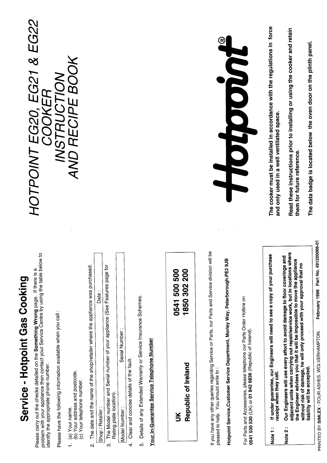 Hotpoint EG22 manual 