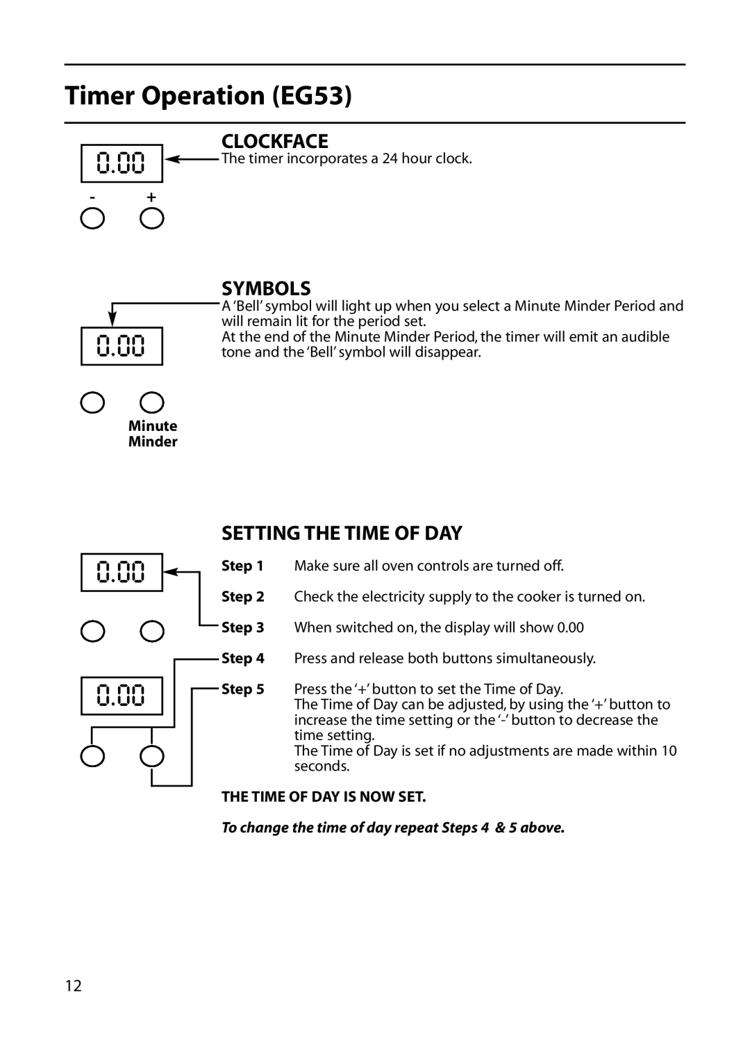 Hotpoint EG72 installation instructions Timer Operation EG53 