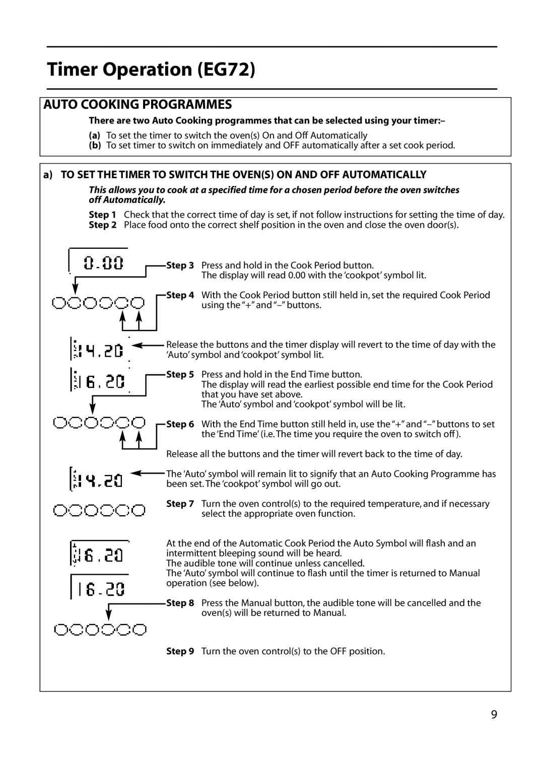 Hotpoint EG72, EG53 installation instructions Auto Cooking Programmes 