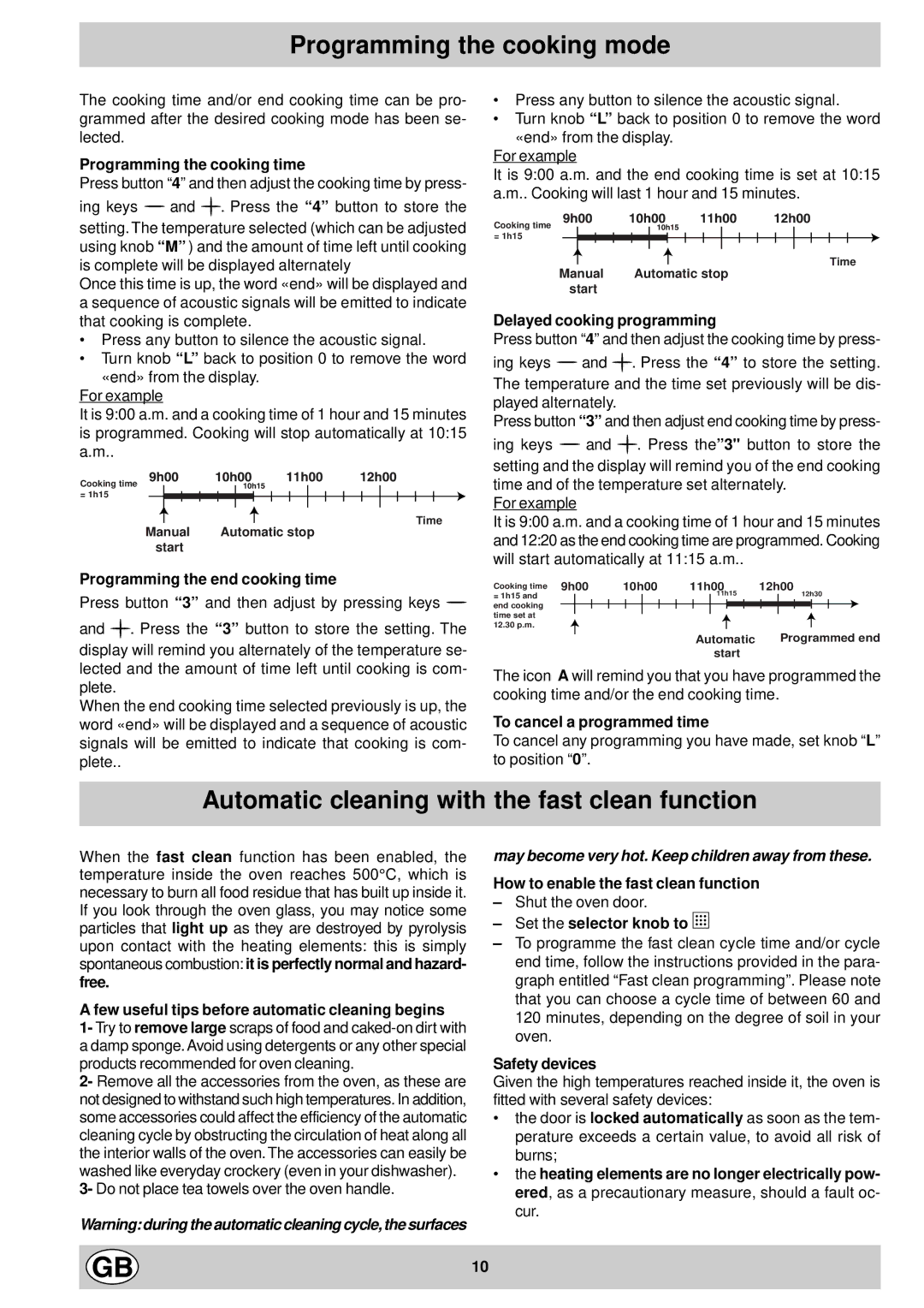 Hotpoint EG600P manual Programming the cooking mode, Automatic cleaning with the fast clean function 