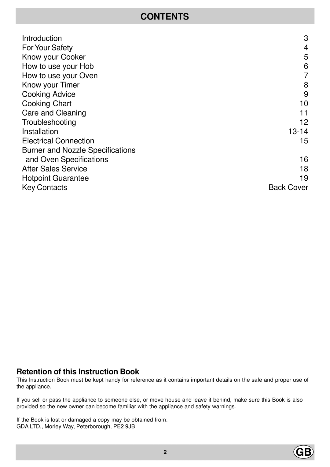 Hotpoint EG600X manual Contents 