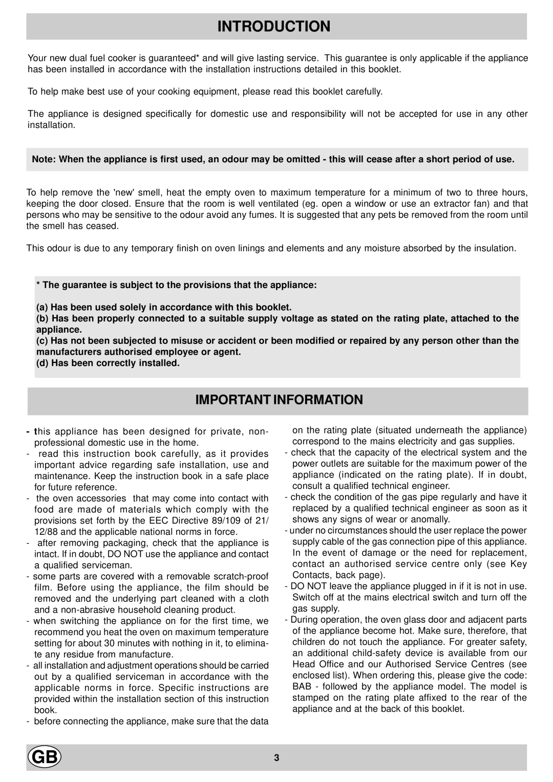 Hotpoint EG600X manual Introduction, Important Information 