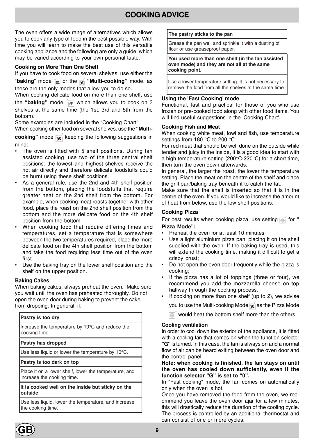 Hotpoint EG600X manual Cooking Advice 