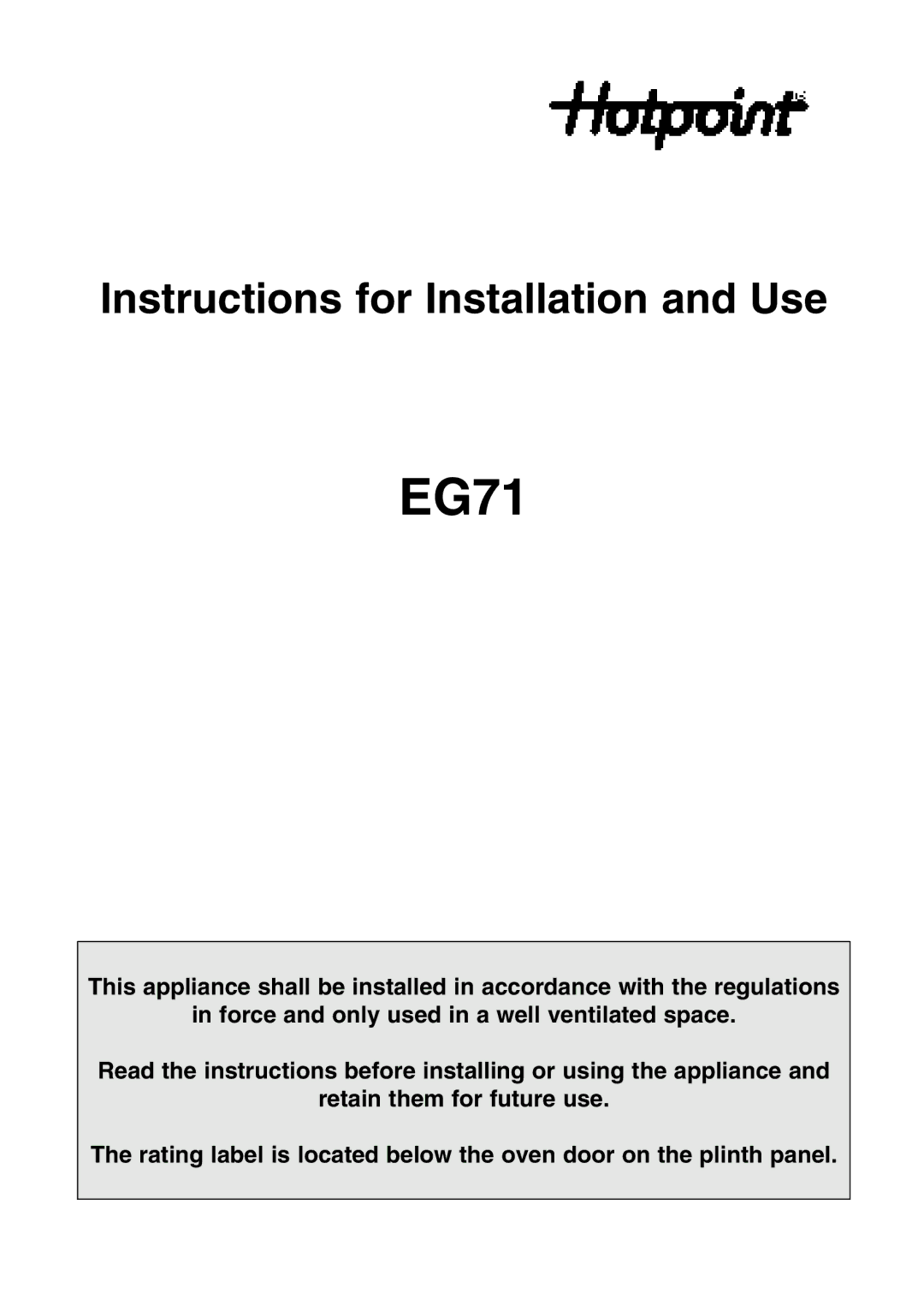 Hotpoint EG71 manual 