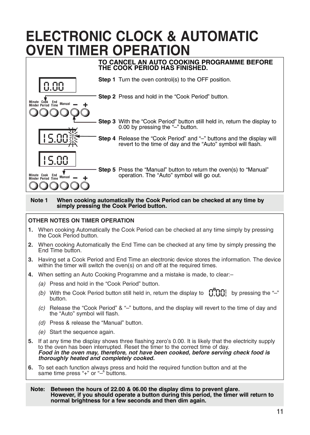 Hotpoint EG71 manual Other Notes on Timer Operation 