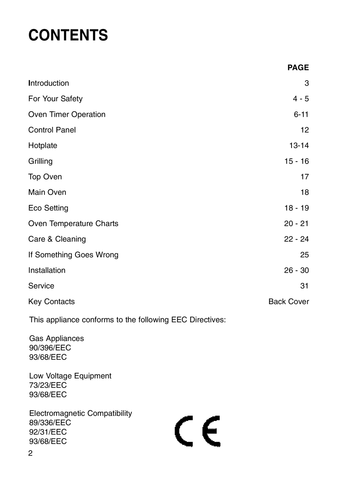 Hotpoint EG71 manual Contents 