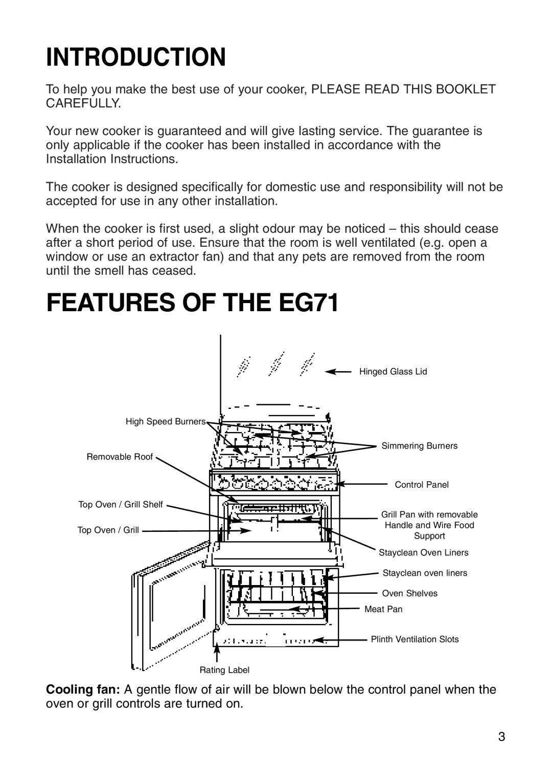 Hotpoint manual Introduction, Features of the EG71 