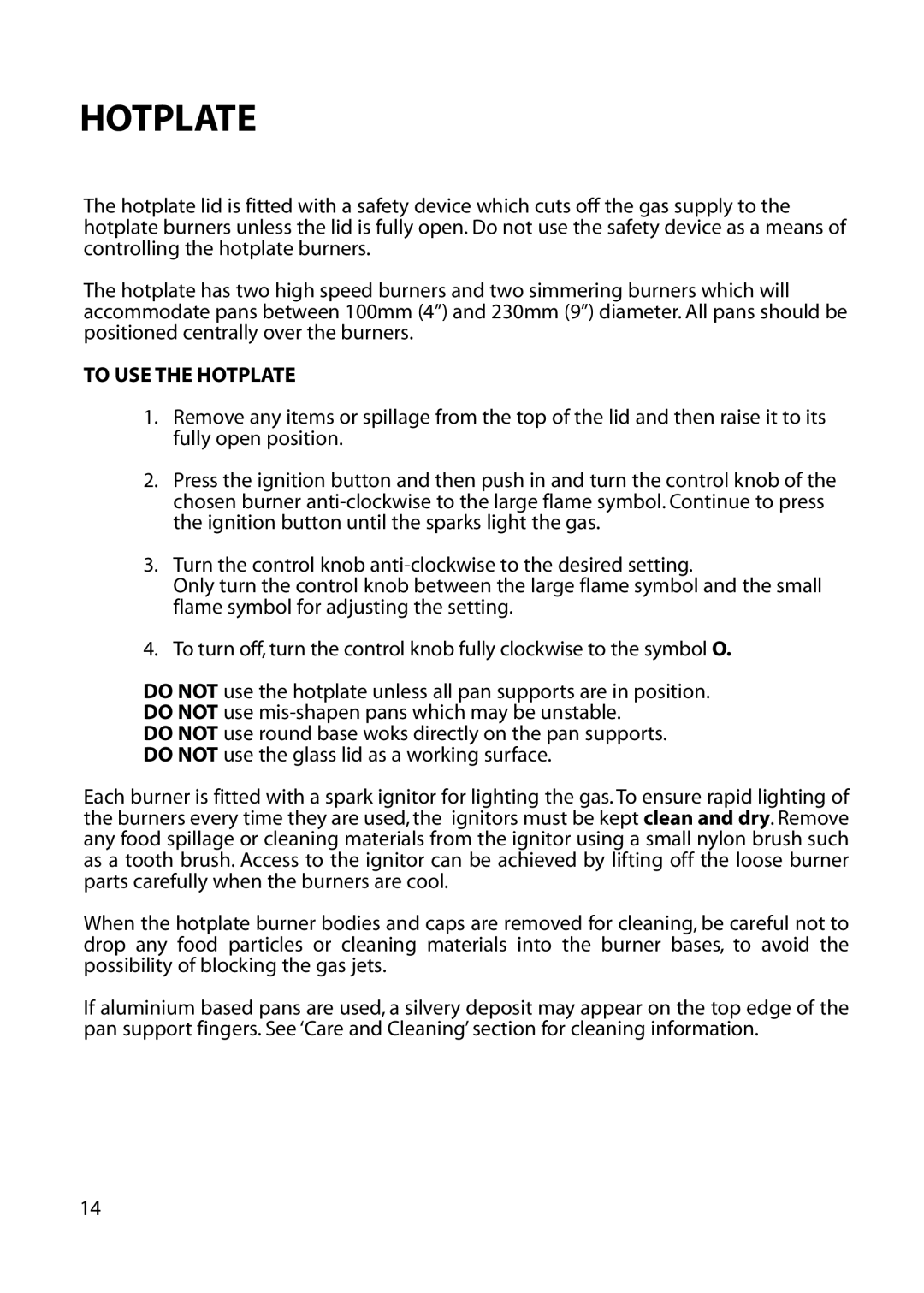 Hotpoint EG73 EG76, EG54 manual To USE the Hotplate 