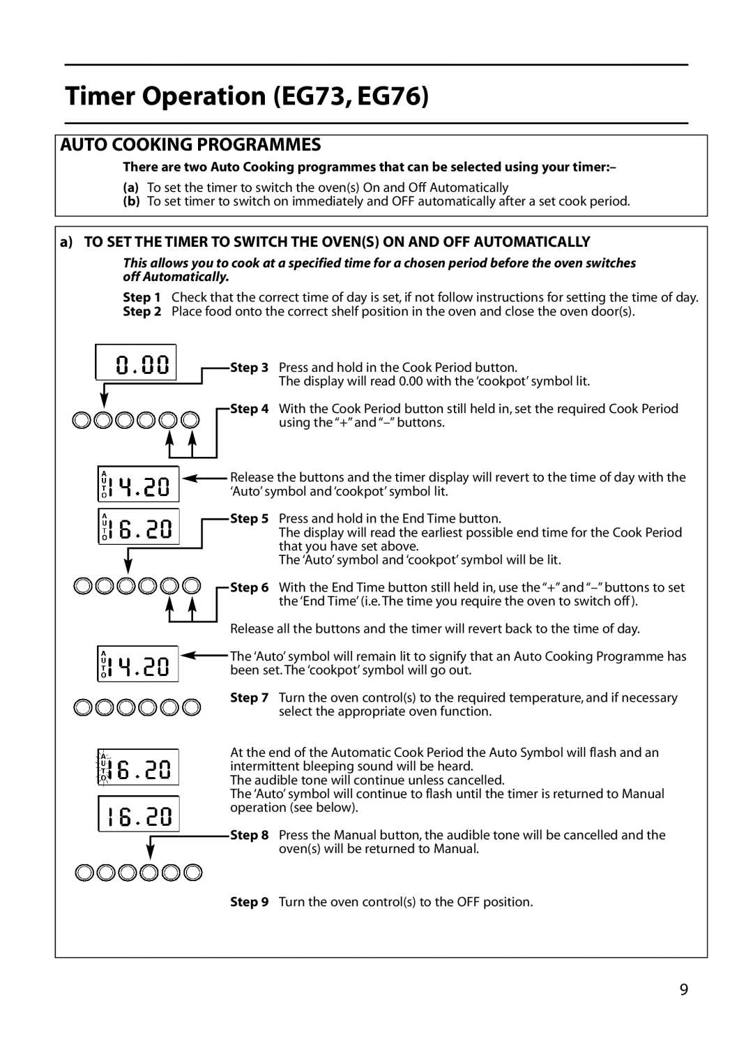 Hotpoint EG54, EG73 EG76 manual Auto Cooking Programmes 