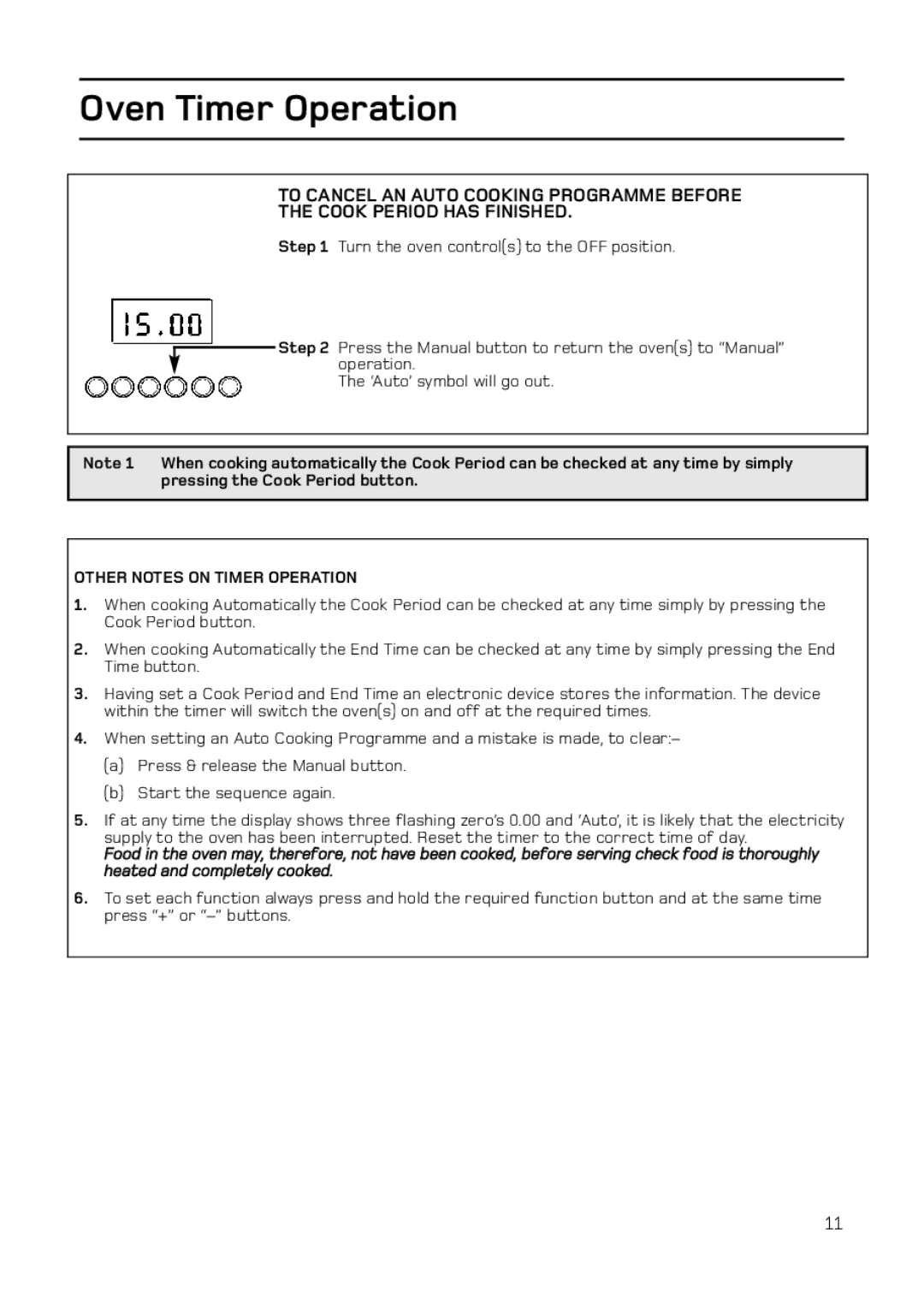 Hotpoint EG74 manual Other Notes on Timer Operation 