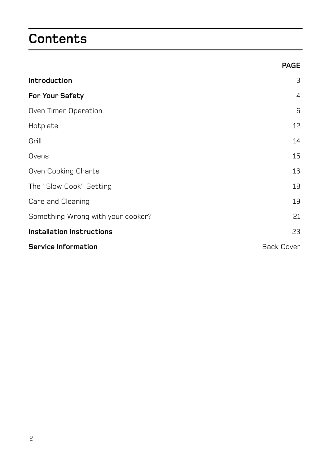 Hotpoint EG74 manual Contents 