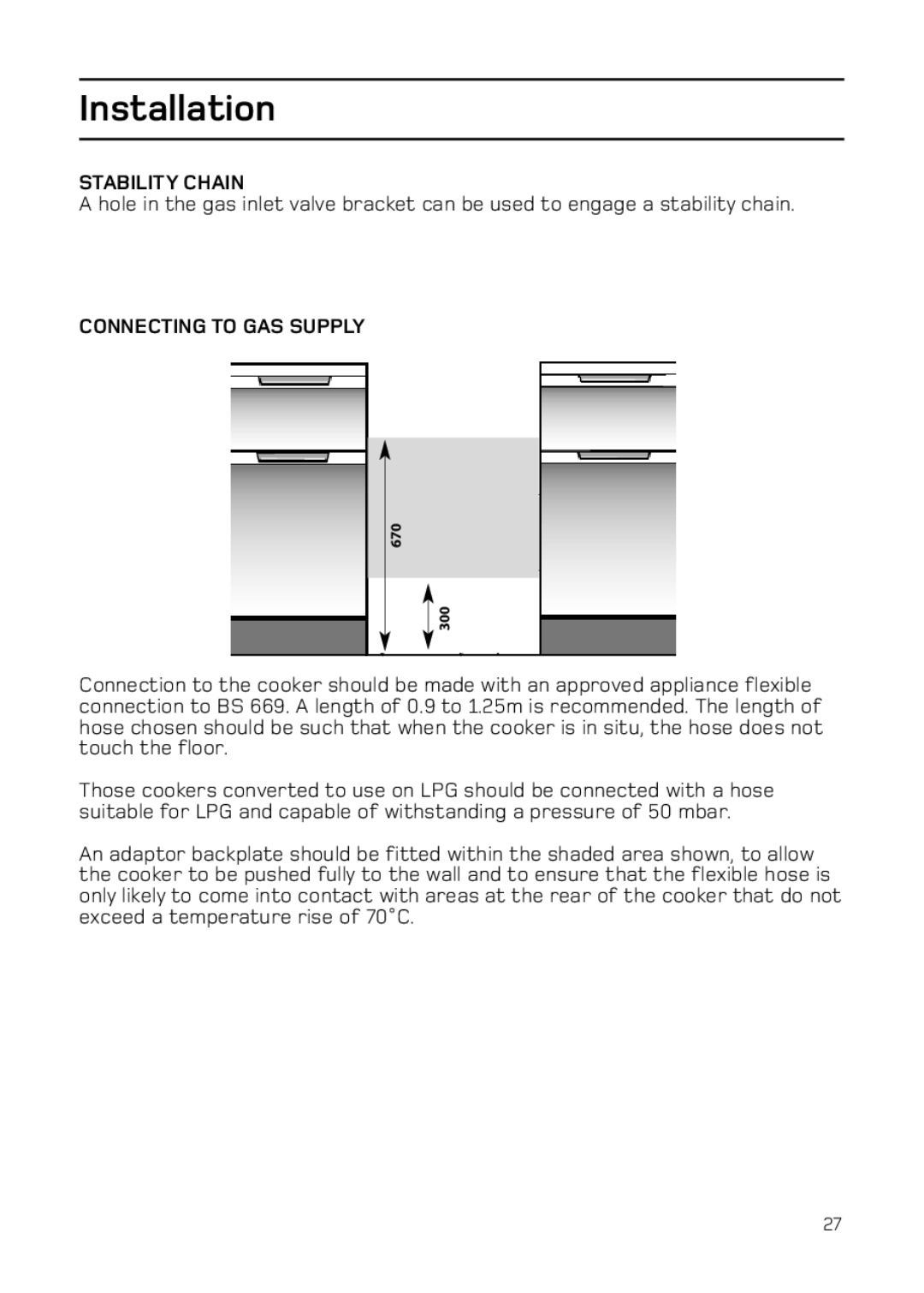 Hotpoint EG74 manual Stability Chain, Connecting to GAS Supply 