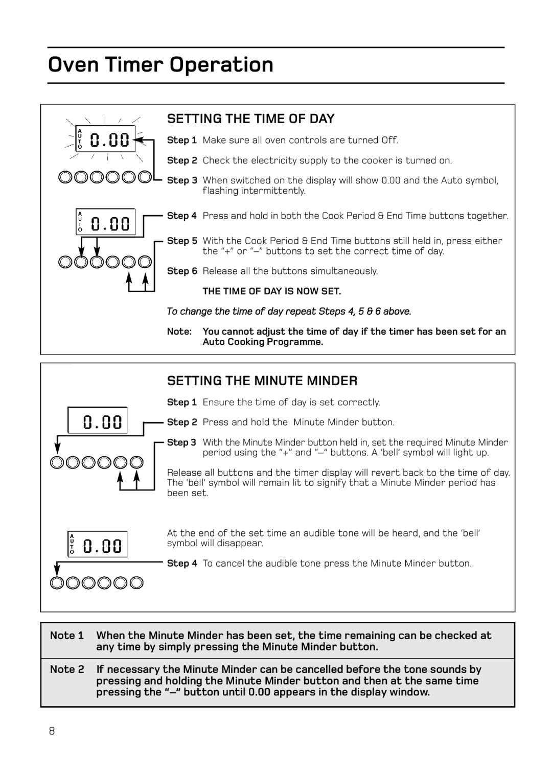 Hotpoint EG74 manual Setting the Time of DAY 