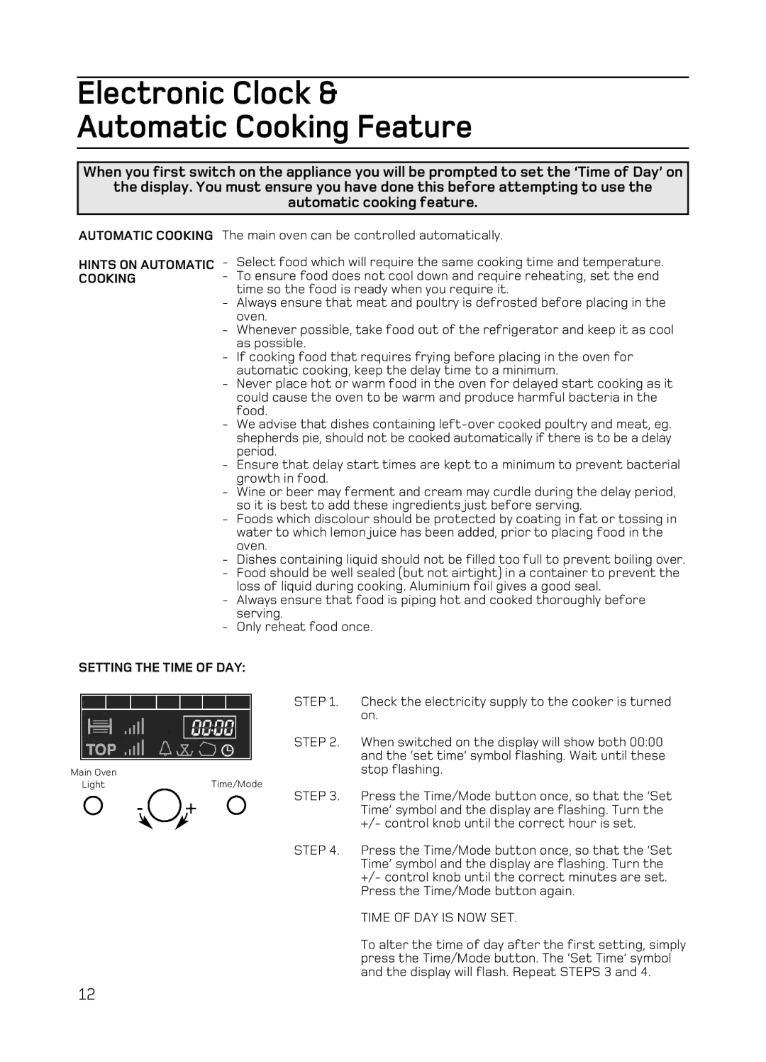 Hotpoint EG94 manual Electronic Clock Automatic Cooking Feature 