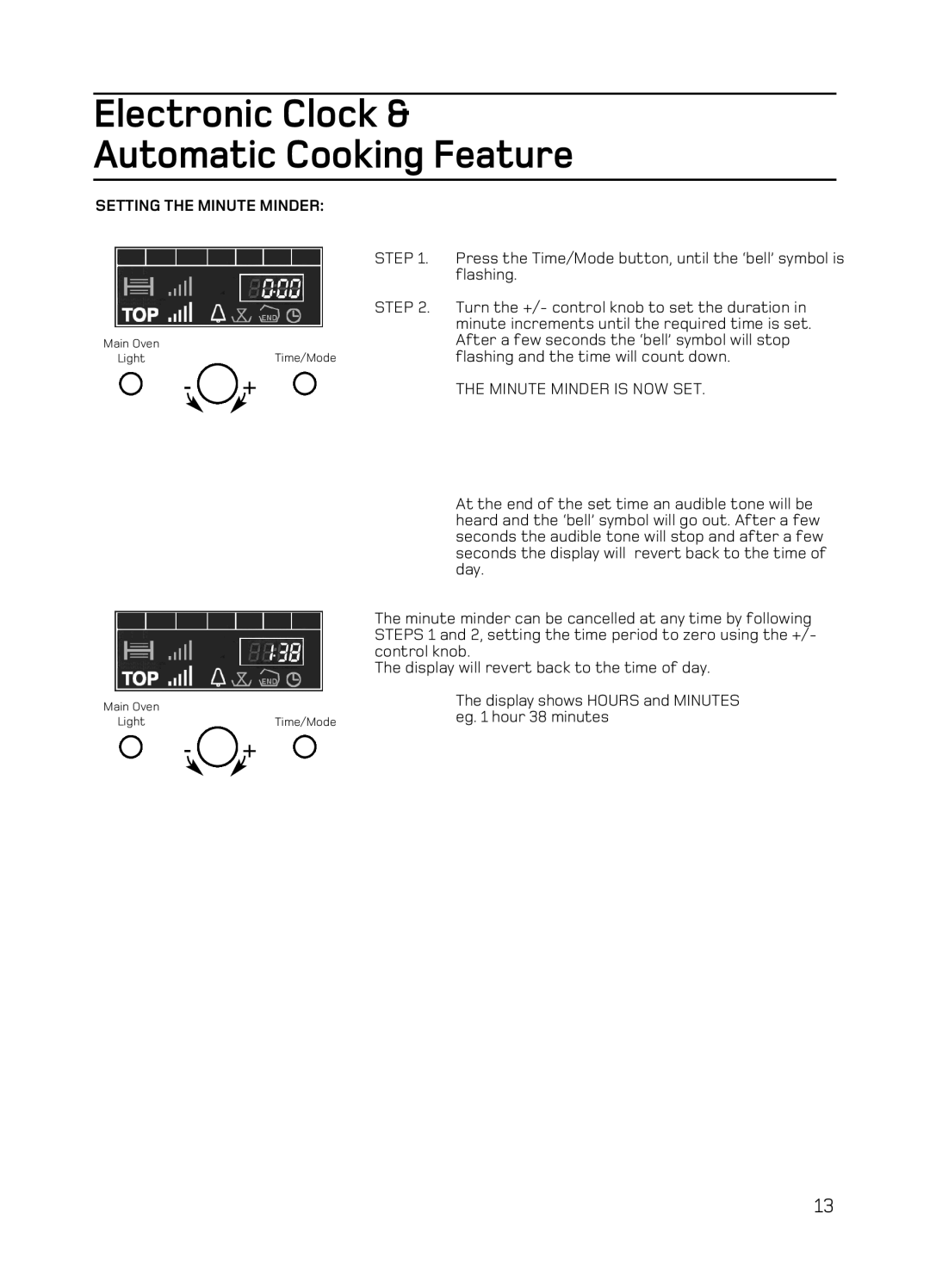 Hotpoint EG94 manual Electronic Clock & Automatic Cooking Feature, Setting the Minute Minder 