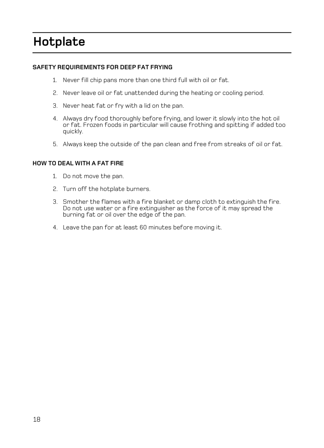 Hotpoint EG94 manual Safety Requirements for Deep FAT Frying, HOW to Deal with a FAT Fire 