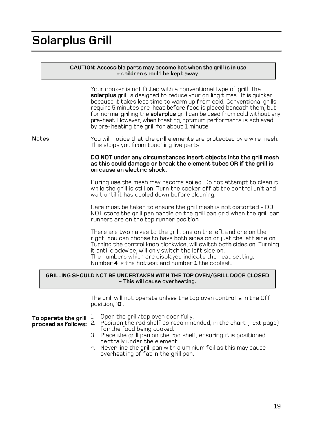 Hotpoint EG94 manual Solarplus Grill, On cause an electric shock 