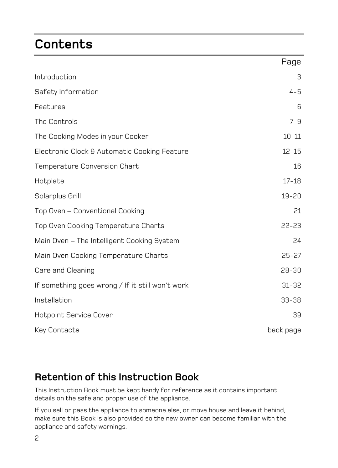 Hotpoint EG94 manual Contents 