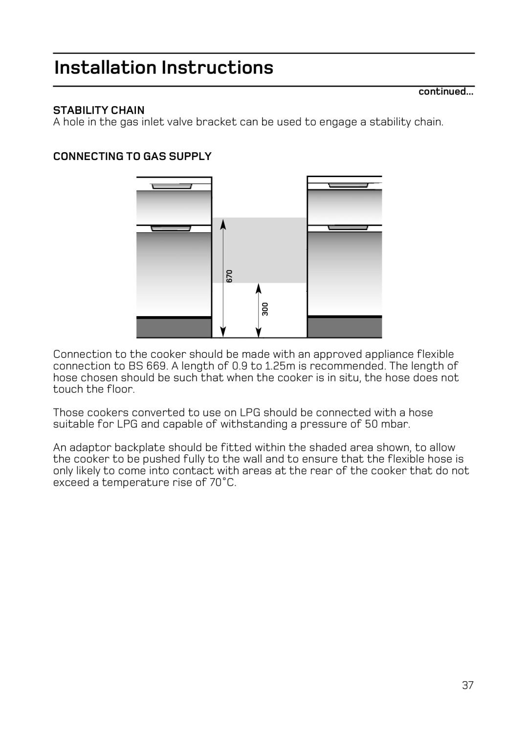 Hotpoint EG94 manual Stability Chain, Connecting to GAS Supply 