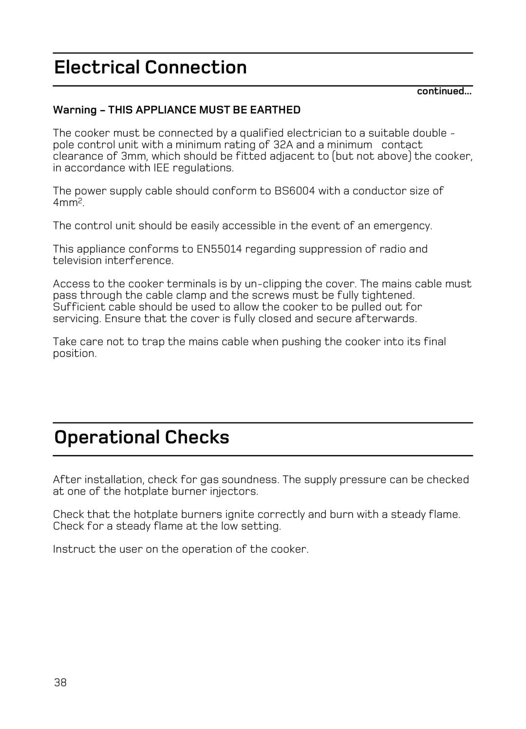 Hotpoint EG94 manual Electrical Connection 