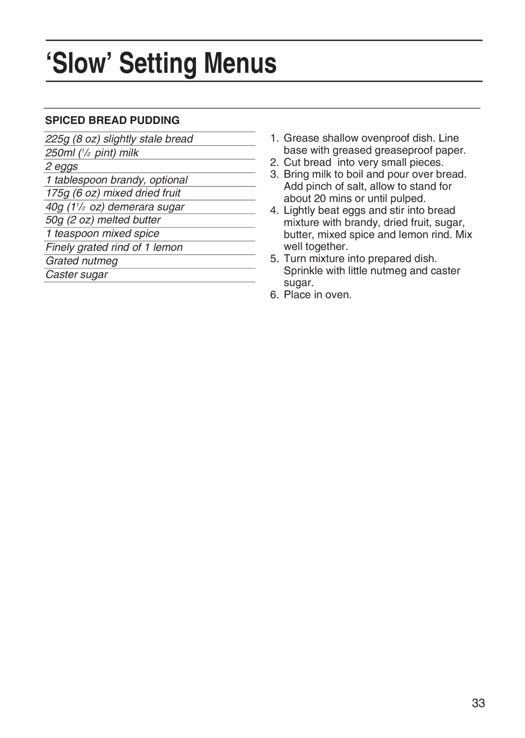 Hotpoint EG95 manual Spiced Bread Pudding 