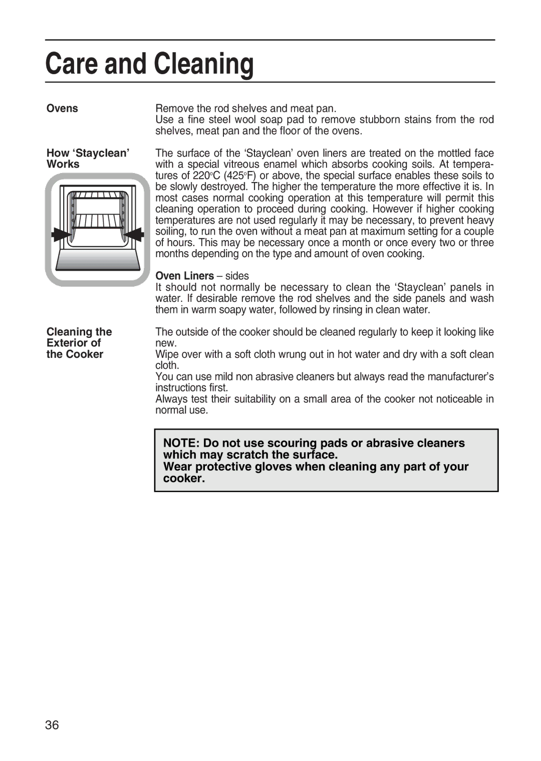 Hotpoint EG95 manual Ovens, How ‘Stayclean’, Works, Oven Liners sides, Cleaning, Exterior, Cooker 