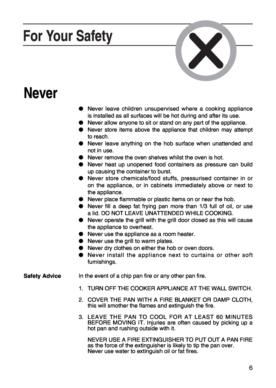Hotpoint EH10 manual For Your Safety Never 