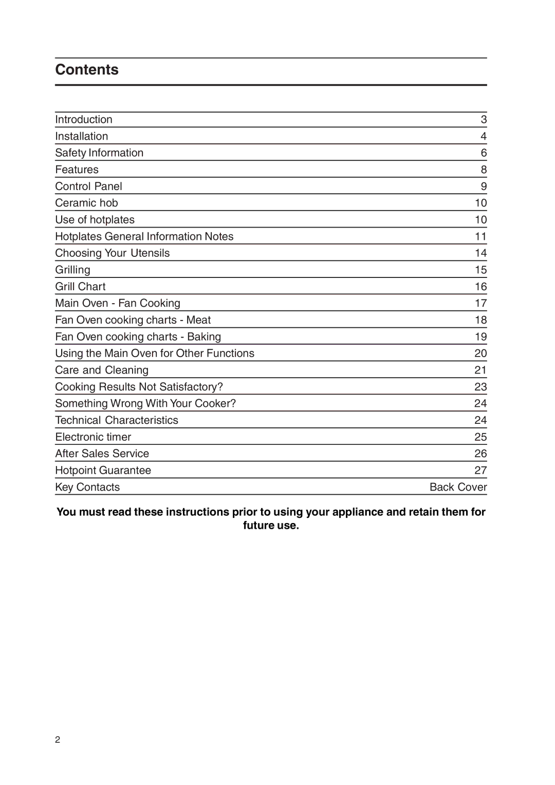 Hotpoint ARC50X, EK50 EW50, C358EWH, ARC50W, 51TCW manual Contents 