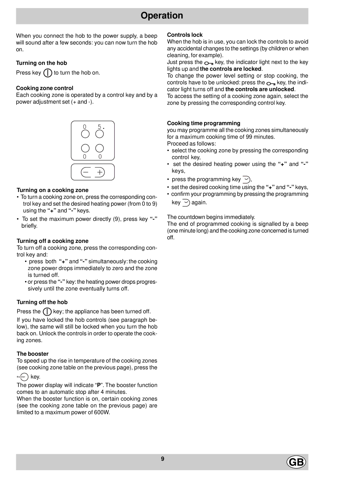 Hotpoint ET6004, ET6124, ET7424 manual Operation 