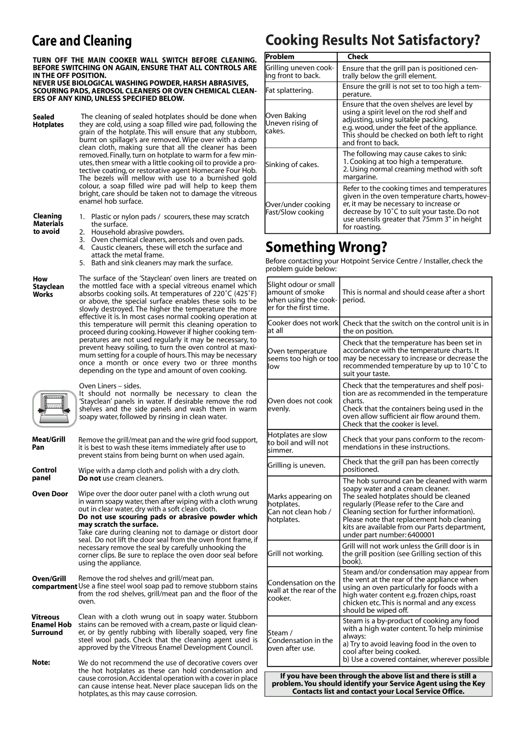 Hotpoint EW11E manual Care and Cleaning, Something Wrong?, Cooking Results Not Satisfactory? 