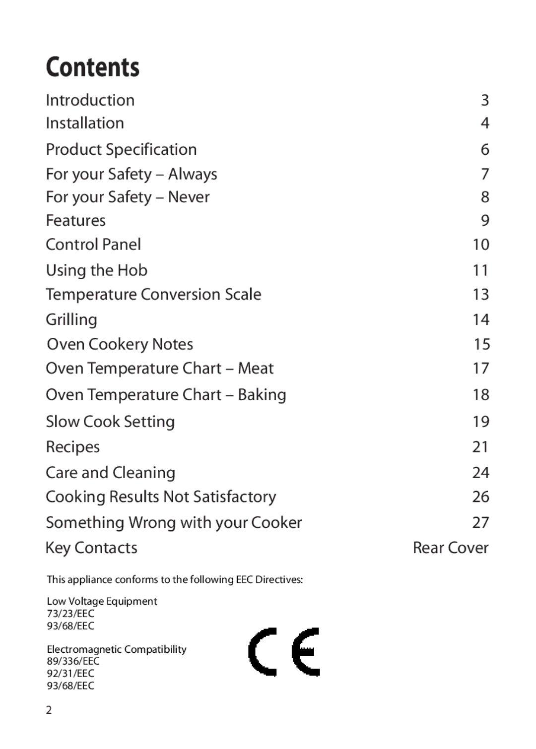 Hotpoint EW22 manual Contents 