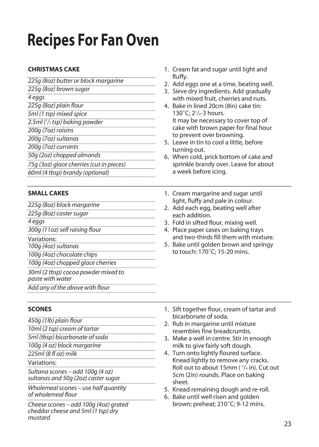 Hotpoint EW22 manual Christmas Cake, Small Cakes, Scones 