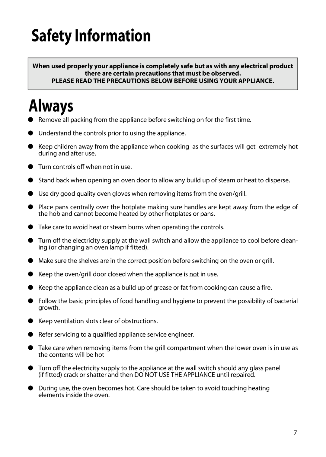 Hotpoint EW22 manual Safety Information, Always 