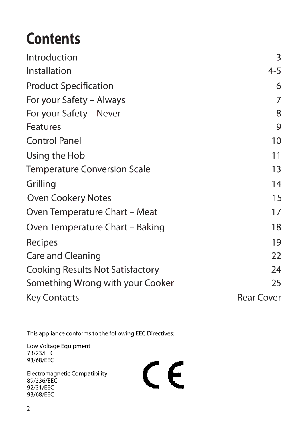 Hotpoint EW22 manual Contents 