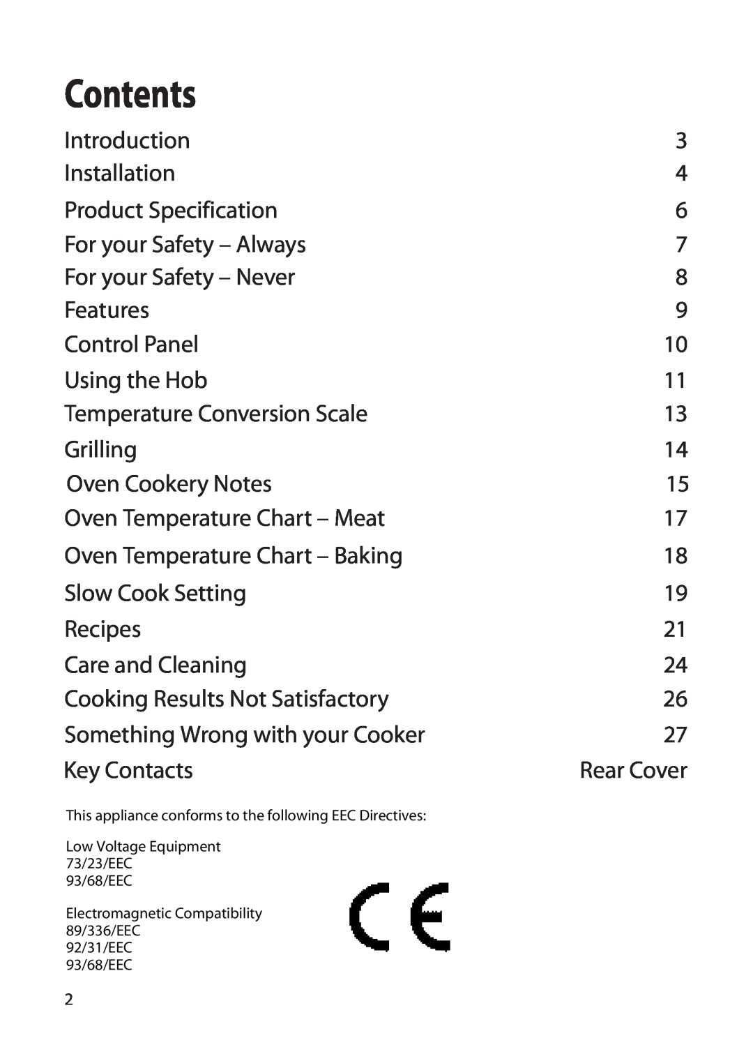 Hotpoint EW22 manual Contents 