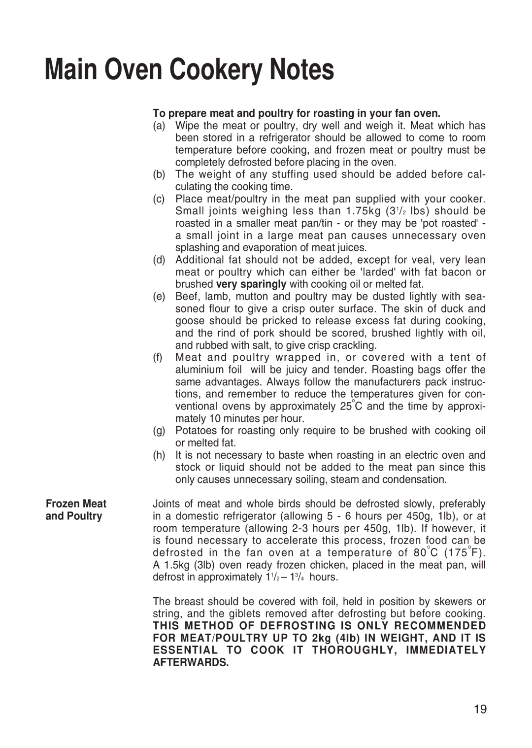 Hotpoint EW31 This Method of Defrosting is only Recommended, Essential to Cook IT THOROUGHLY, Immediately, Afterwards 