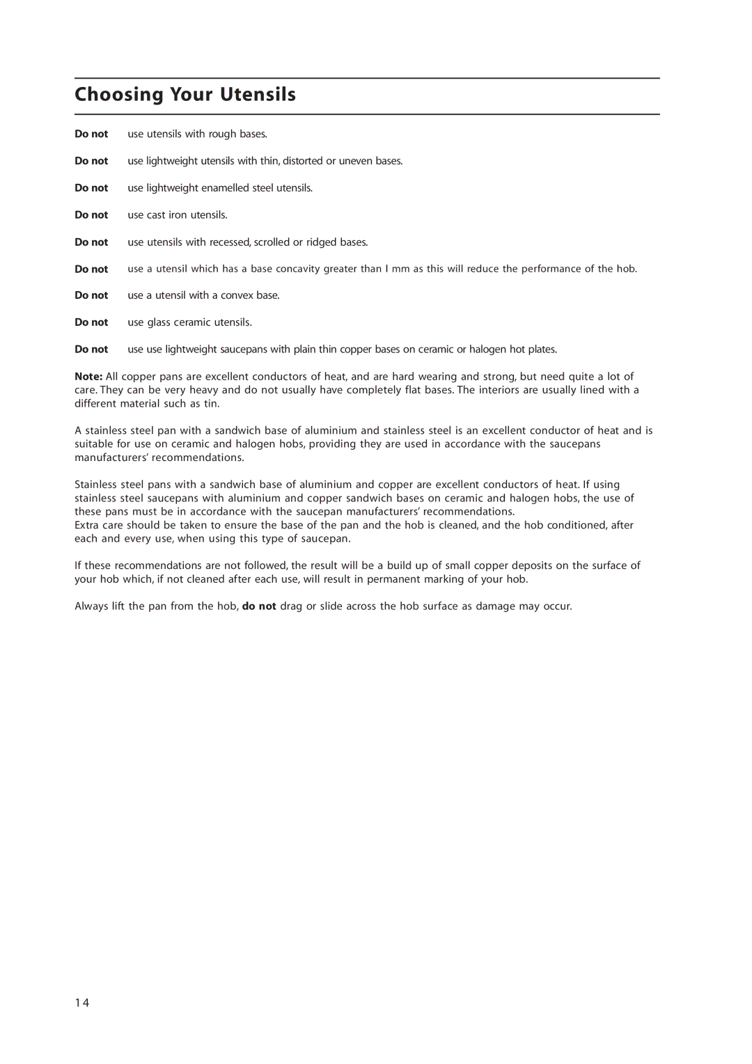 Hotpoint EW36G manual Choosing Your Utensils 