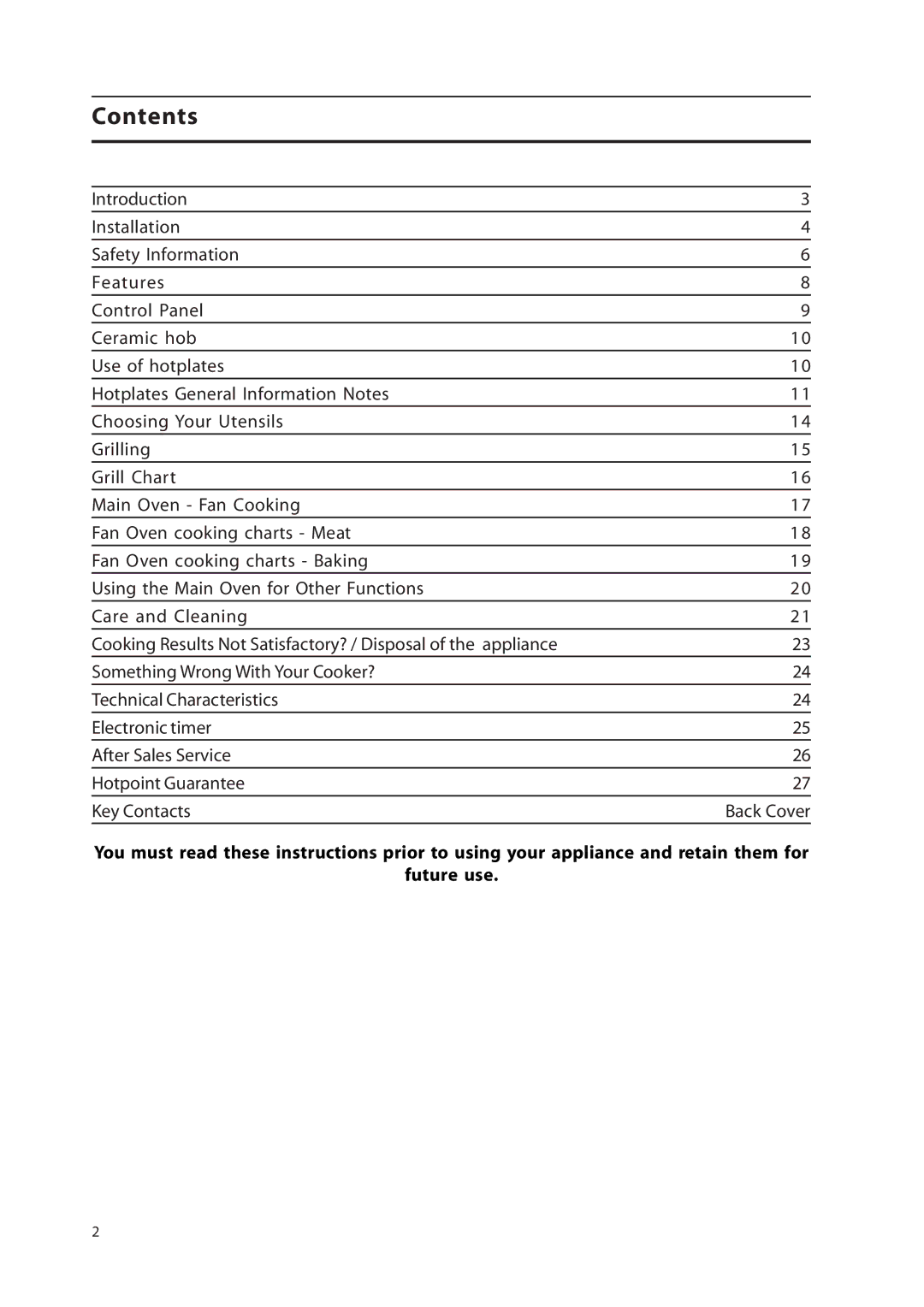 Hotpoint EW36G manual Contents 