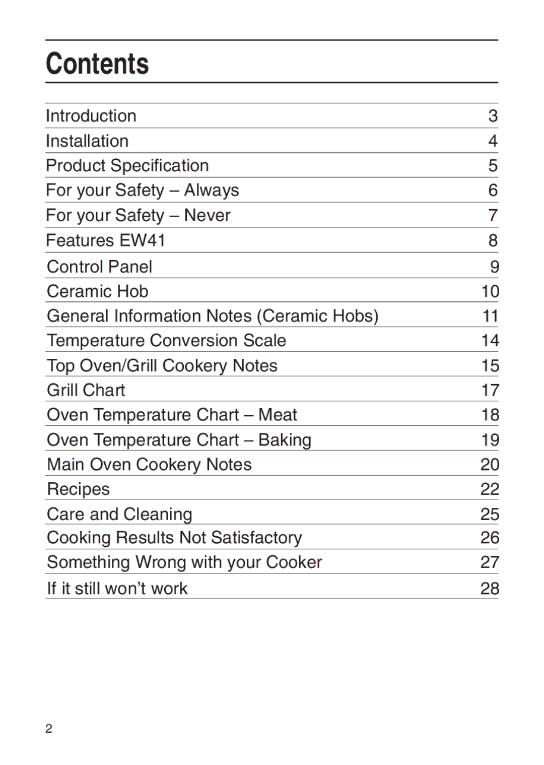 Hotpoint EW41 manual Contents 